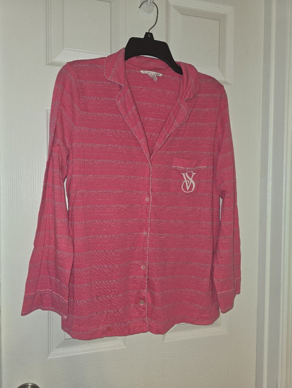 Victoria's Secret Pink Striped Button-Front Pajama Set Medium